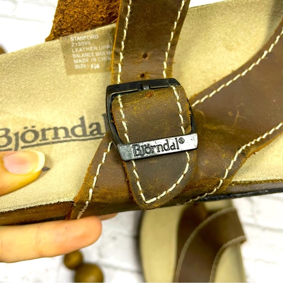 Bjorndal Womens Stanford Brown Leather Buckle Sandals Size 8.5 Toe Strap Neutral - Picture 7 of 10